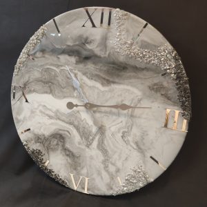 Antik Gümüş, Kırık Taş Granül, Epoksi Kaplama Duvar Saati - Görsel 2