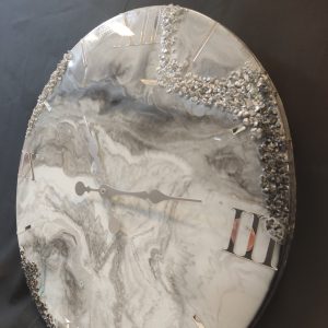 Antik Gümüş, Kırık Taş Granül, Epoksi Kaplama Duvar Saati - Görsel 3