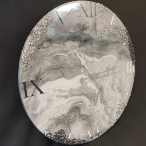 Antik Gümüş, Kırık Taş Granül, Epoksi Kaplama Duvar Saati - Görsel 4