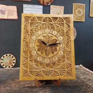 Ihlamur Oyma Ahşap Duvar Saati Geometrik Motif