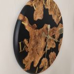 Ahşap epoksi duvar saati çap 50 cm, zeytin ağacı ve Siyah, el yapımı
