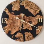 Ahşap epoksi duvar saati çap 50 cm, zeytin ağacı ve Siyah, el yapımı