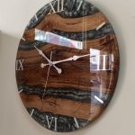 Ahşap epoksi duvar saati çap 42.5 cm, Kestane ağacı ve Gümüş Sedef, el yapımı