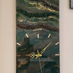 Epoksi kaplama duvar saati 30x60 cm, Yeşil & Gold, el yapımı MDF Epoksi kaplama