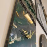 Epoksi kaplama duvar saati 30x60 cm, Yeşil & Gold, el yapımı MDF Epoksi kaplama