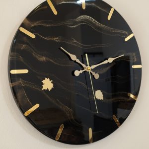 Epoksi kaplama duvar saati Çap: 40 cm, Siyah & Gold, el yapımı MDF Epoksi kaplama