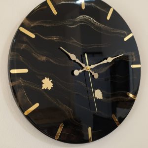 Epoksi kaplama duvar saati Çap: 40 cm, Siyah & Gold, el yapımı MDF Epoksi kaplama