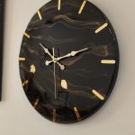 Epoksi kaplama duvar saati Çap: 40 cm, Siyah & Gold, el yapımı MDF Epoksi kaplama