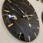 Epoksi kaplama duvar saati Çap: 40 cm, Siyah & Gold, el yapımı MDF Epoksi kaplama