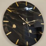 Epoksi kaplama duvar saati Çap: 40 cm, Siyah & Gold, el yapımı MDF Epoksi kaplama