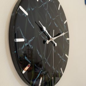 Epoksi kaplama duvar saati Çap: 40 cm, Siyah & Turkuaz, el yapımı MDF Epoksi kaplama