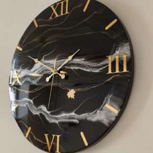 Epoksi kaplama duvar saati Çap: 50 cm, Siyah & Gri, el yapımı MDF Epoksi kaplama