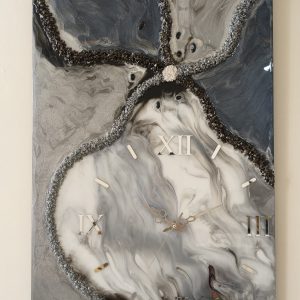 Epoksi kaplama duvar saati 60x83 cm, Gri & Siyah, el yapımı MDF Epoksi kaplama