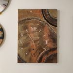Epoksi kaplama duvar saati 60x82 cm, Gold & Turuncu, el yapımı MDF Epoksi kaplama