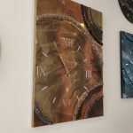 Epoksi kaplama duvar saati 60x82 cm, Gold & Turuncu, el yapımı MDF Epoksi kaplama