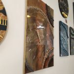 Epoksi kaplama duvar saati 60x82 cm, Gold & Turuncu, el yapımı MDF Epoksi kaplama