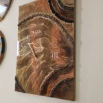 Epoksi kaplama duvar saati 60x82 cm, Gold & Turuncu, el yapımı MDF Epoksi kaplama