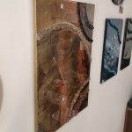 Epoksi kaplama duvar saati 60x82 cm, Gold & Turuncu, el yapımı MDF Epoksi kaplama