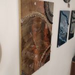 Epoksi kaplama duvar saati 60x82 cm, Gold & Turuncu, el yapımı MDF Epoksi kaplama