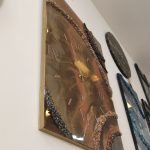 Epoksi kaplama duvar saati 60x82 cm, Gold & Turuncu, el yapımı MDF Epoksi kaplama