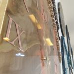 Epoksi kaplama duvar saati 60x82 cm, Gold & Turuncu, el yapımı MDF Epoksi kaplama