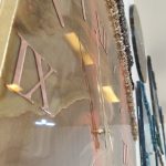 Epoksi kaplama duvar saati 60x82 cm, Gold & Turuncu, el yapımı MDF Epoksi kaplama