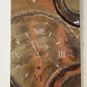 Epoksi kaplama duvar saati 60x82 cm, Gold & Turuncu, el yapımı MDF Epoksi kaplama