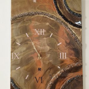 Epoksi kaplama duvar saati 60x82 cm, Gold & Turuncu, el yapımı MDF Epoksi kaplama