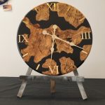 Ahşap epoksi duvar saati çap 50 cm, zeytin ağacı ve Siyah, el yapımı