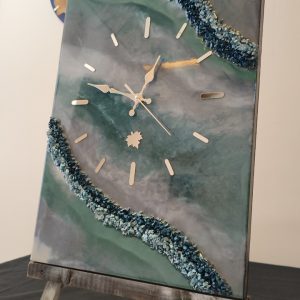 Yeşil & Mavi – 40x60 cm – Epoksi Kaplama Duvar Saati