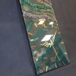 Epoksi kaplama duvar saati 30x60 cm, Yeşil & Gold, el yapımı MDF Epoksi kaplama