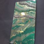 Epoksi kaplama duvar saati 30x60 cm, Yeşil & Gold, el yapımı MDF Epoksi kaplama