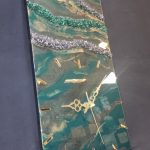 Epoksi kaplama duvar saati 30x60 cm, Yeşil & Gold, el yapımı MDF Epoksi kaplama