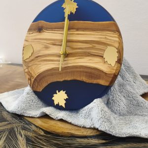 Zeytin Ahşap & Mavi Epoksi Duvar Saati (20 cm )