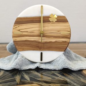 Zeytin Ahşap & Beyaz Epoksi Duvar Saati (20 cm)