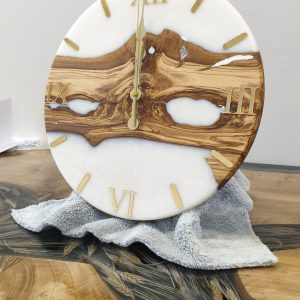 Zeytin Ahşap & Beyaz Epoksi Duvar Saati (30 cm)