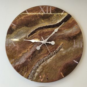 Bronz Ay Epoksi Duvar Saati 60 cm – Lüks Salon Saati