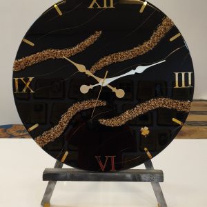 Siyah Altın Epoksi Duvar Saati 60 cm – El Yapımı Lüks Modern Dekoratif Salon Saati