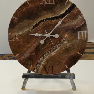 Bronz Kahverengi Mermer Desenli Epoksi Duvar Saati 60 cm – El Yapımı Lüks Dekoratif Salon Saati