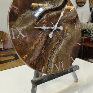 Bronz Kahverengi Mermer Desenli Epoksi Duvar Saati 60 cm – El Yapımı Lüks Dekoratif Salon Saati - Görsel 2