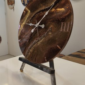 Bronz Kahverengi Mermer Desenli Epoksi Duvar Saati 60 cm – El Yapımı Lüks Dekoratif Salon Saati - Görsel 3