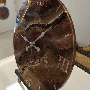 Bronz Kahverengi Mermer Desenli Epoksi Duvar Saati 60 cm – El Yapımı Lüks Dekoratif Salon Saati - Görsel 4