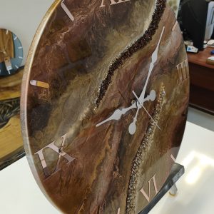 Bronz Kahverengi Mermer Desenli Epoksi Duvar Saati 60 cm – El Yapımı Lüks Dekoratif Salon Saati - Görsel 5