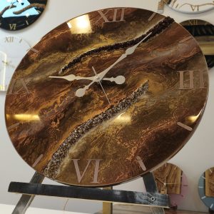 Bronz Kahverengi Mermer Desenli Epoksi Duvar Saati 60 cm – El Yapımı Lüks Dekoratif Salon Saati - Görsel 6