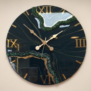 Deep Lapis Yeşili, Transparan ve Matt Granüllü, Epoksi Duvar saati 60 cm
