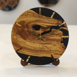 Zeytin Ahşap & Siyah Epoksi Duvar Saati (25 cm)