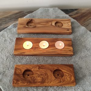 Doğal Ahşap El Yapımı Mumluk - Zeytin Ahşap - Üçlü Set