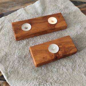 Doğal Ahşap El Yapımı Mumluk – Zeytin Ahşap – İkili Set