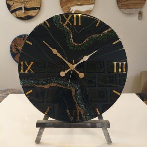 Deep Lapis Yeşili, Transparan ve Matt Granüllü, Epoksi Duvar saati 60 cm