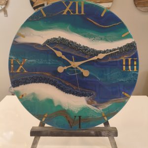 Okyanus Esintisi Lacivert Turkuaz Epoksi Duvar Saati 60 cm